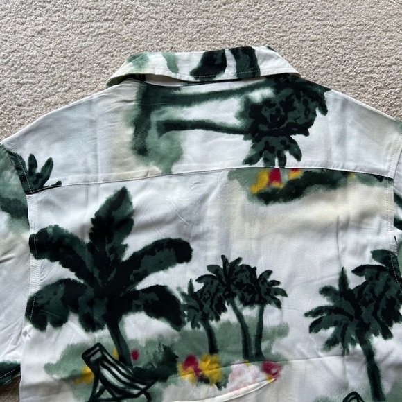 Pop Man Men's Short Sleeve Button Up Shirt Palm Tree Beach Print Green White S - Picture 13 of 13